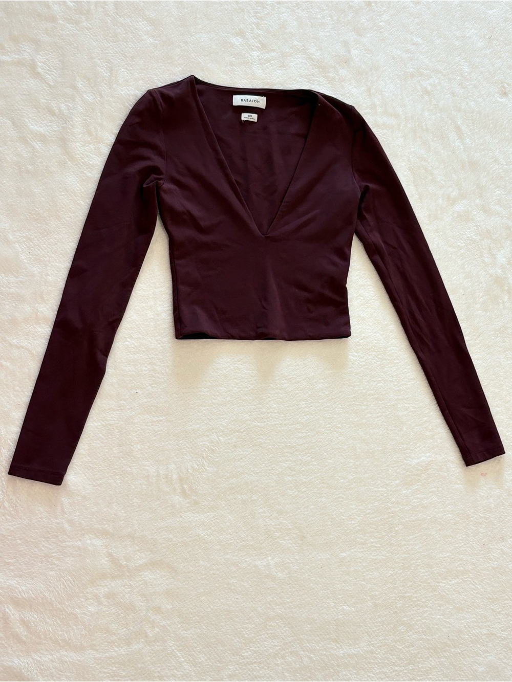 Babaton Plum V-Neck Long Sleeve Crop Top